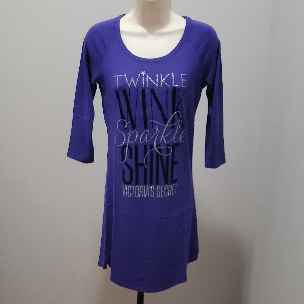 Victoria's Secret Purple 3/4 Sleeve Sleep Tee with Sparkle Text Sz.XS
